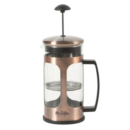 Mr. Coffee Daily Brew French Press Coffee Maker, 30 oz Glass Carafe with High Heat Resistant Durable Borasilicate Glass & Metal Frame and Plunger, Includes Coffee Scoop