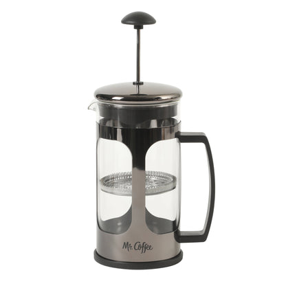 Mr. Coffee Daily Brew French Press Coffee Maker, 30 oz Glass Carafe with High Heat Resistant Durable Borasilicate Glass & Metal Frame and Plunger, Includes Coffee Scoop