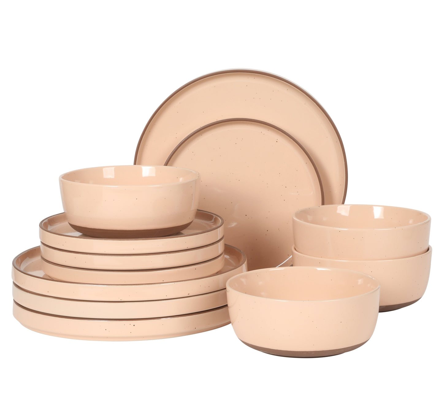 Gibson Elite Northrock Stoneware Dinnerware Set, 12-Piece Service for 4 Plates and Bowls Set – Dishes with Hand-Painted Terracotta Base