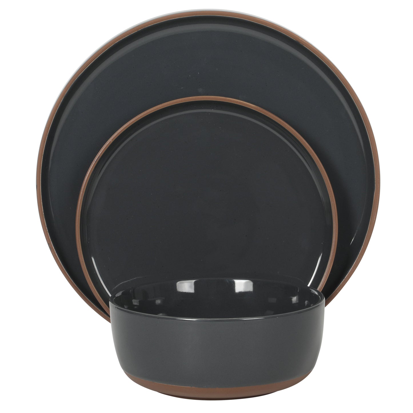 Gibson Elite Northrock Stoneware Dinnerware Set, 12-Piece Service for 4 Plates and Bowls Set – Dishes with Hand-Painted Terracotta Base
