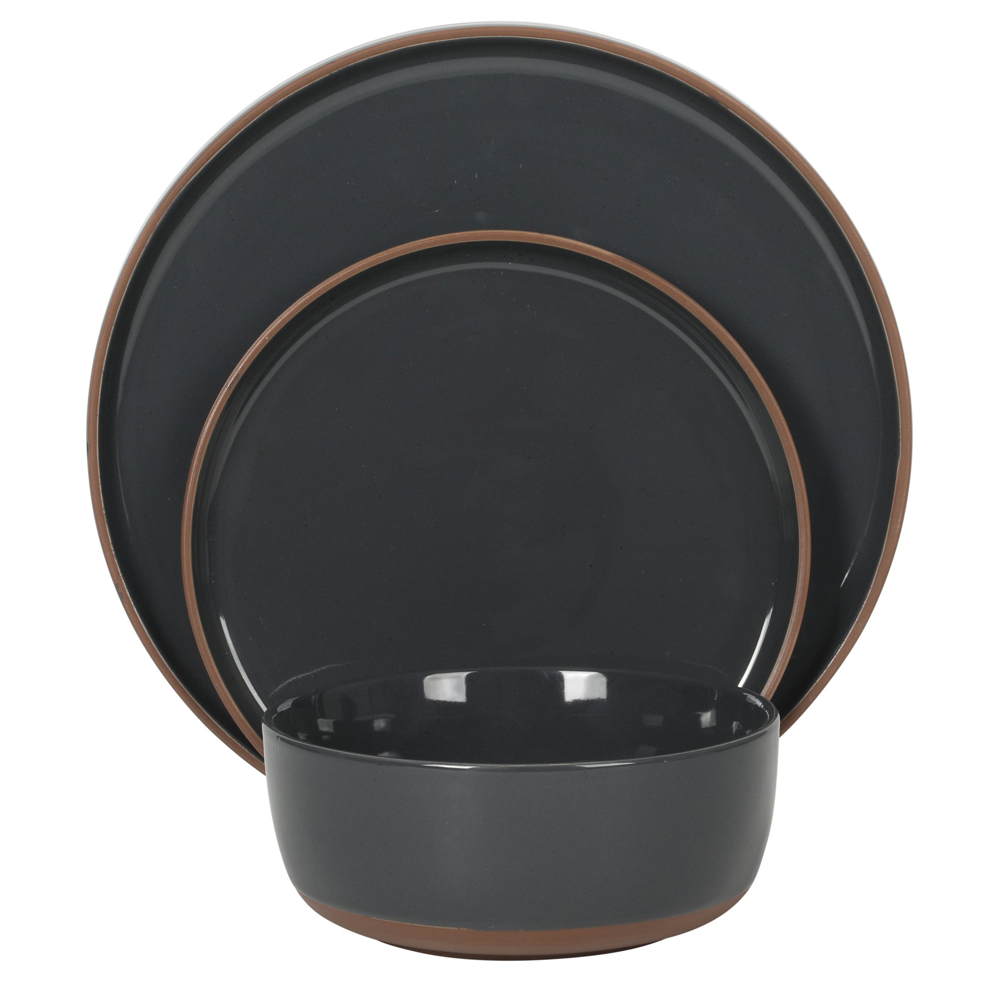 Gibson Elite Northrock Stoneware Dinnerware Set, 12-Piece Service for 4 Plates and Bowls Set – Dishes with Hand-Painted Terracotta Base