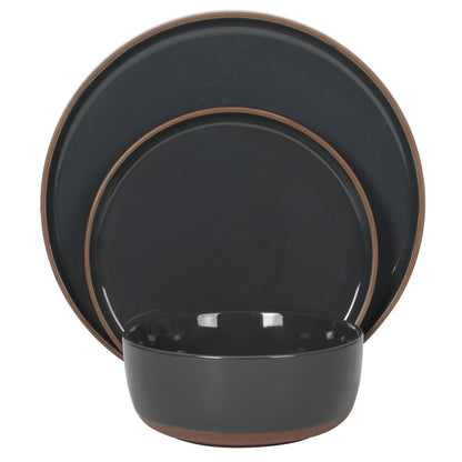 Gibson Elite Northrock Stoneware Dinnerware Set, 12-Piece Service for 4 Plates and Bowls Set – Dishes with Hand-Painted Terracotta Base