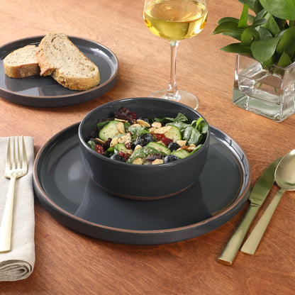 Gibson Elite Northrock Stoneware Dinnerware Set, 12-Piece Service for 4 Plates and Bowls Set – Dishes with Hand-Painted Terracotta Base