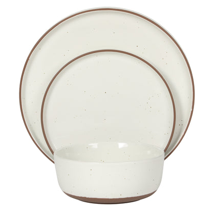 Gibson Elite Northrock Stoneware Dinnerware Set, 12-Piece Service for 4 Plates and Bowls Set – Dishes with Hand-Painted Terracotta Base