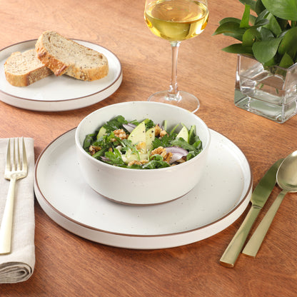 Gibson Elite Northrock Stoneware Dinnerware Set, 12-Piece Service for 4 Plates and Bowls Set – Dishes with Hand-Painted Terracotta Base