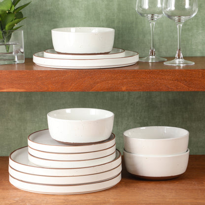 Gibson Elite Northrock Stoneware Dinnerware Set, 12-Piece Service for 4 Plates and Bowls Set – Dishes with Hand-Painted Terracotta Base