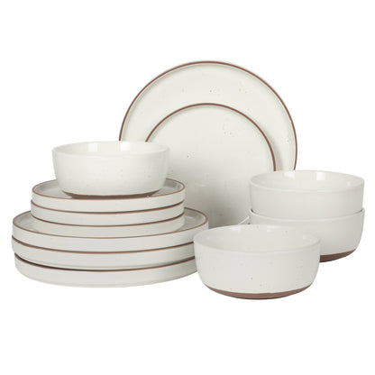 Gibson Elite Northrock Stoneware Dinnerware Set, 12-Piece Service for 4 Plates and Bowls Set – Dishes with Hand-Painted Terracotta Base