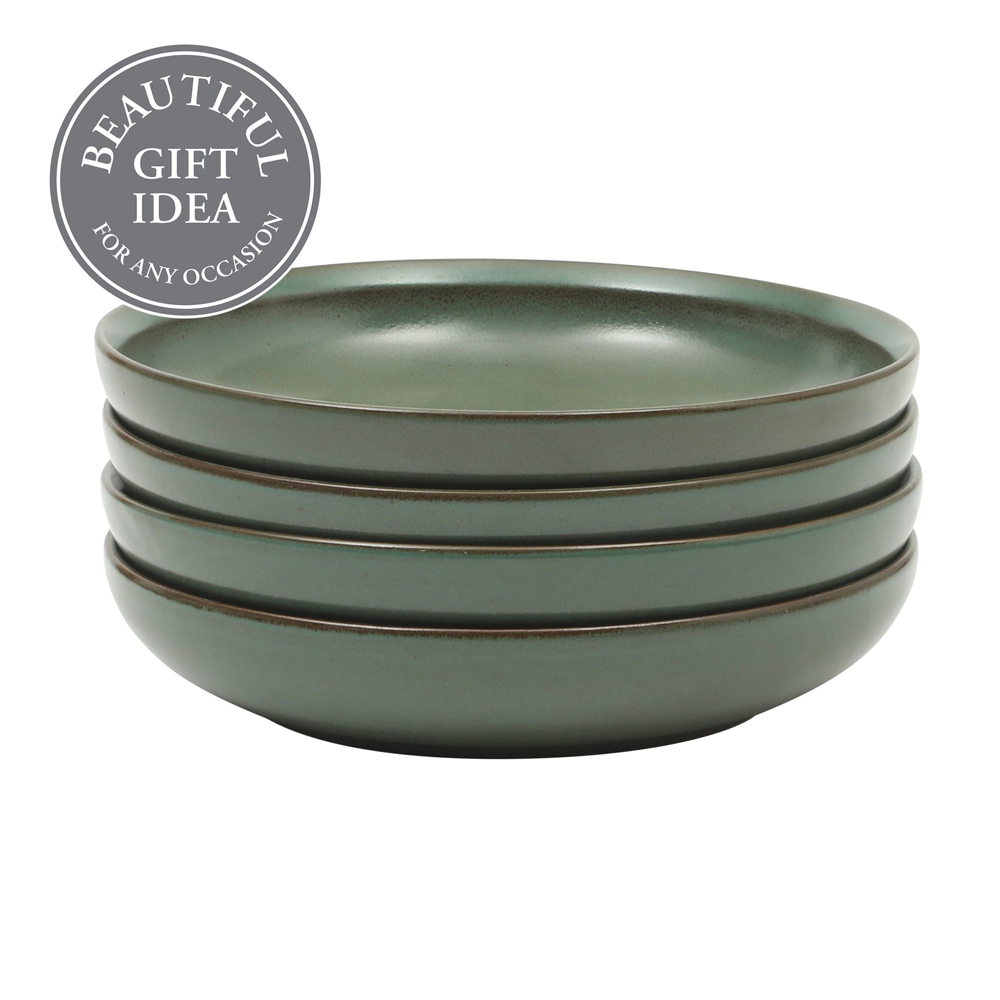 Gibson Elite Beckett 4-Piece Dinner Bowl Set – Reactive Glaze Stoneware – Shallow Pasta Bowls – Wide-Rim Round Design – Microwave & Dishwasher Safe