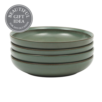 Gibson Elite Beckett 4-Piece Dinner Bowl Set – Reactive Glaze Stoneware – Shallow Pasta Bowls – Wide-Rim Round Design – Microwave & Dishwasher Safe
