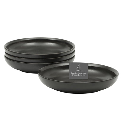 Gibson Elite Beckett 4-Piece Dinner Bowl Set – Reactive Glaze Stoneware – Shallow Pasta Bowls – Wide-Rim Round Design – Microwave & Dishwasher Safe