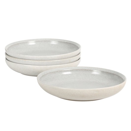 Gibson Elite Beckett 4-Piece Ash White Dinner Bowl Set – Reactive Glaze Stoneware – Shallow Pasta Bowls – Round Wide-Rim Design – Microwave & Dishwasher Safe