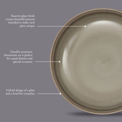 Gibson Elite Beckett 4-Piece Dinner Bowl Set – Reactive Glaze Stoneware – Shallow Pasta Bowls – Wide-Rim Round Design – Microwave & Dishwasher Safe