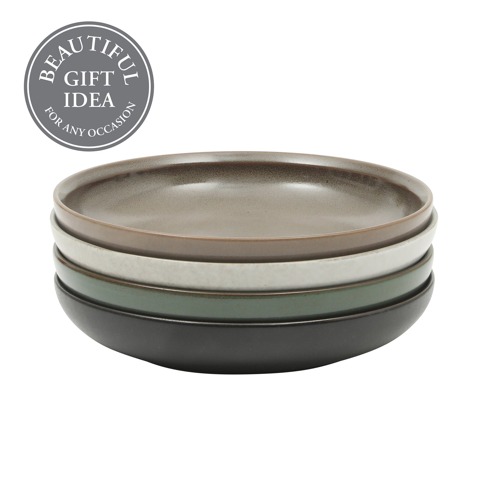 Gibson Elite Beckett 4-Piece Dinner Bowl Set – Reactive Glaze Stoneware – Shallow Pasta Bowls – Wide-Rim Round Design – Microwave & Dishwasher Safe