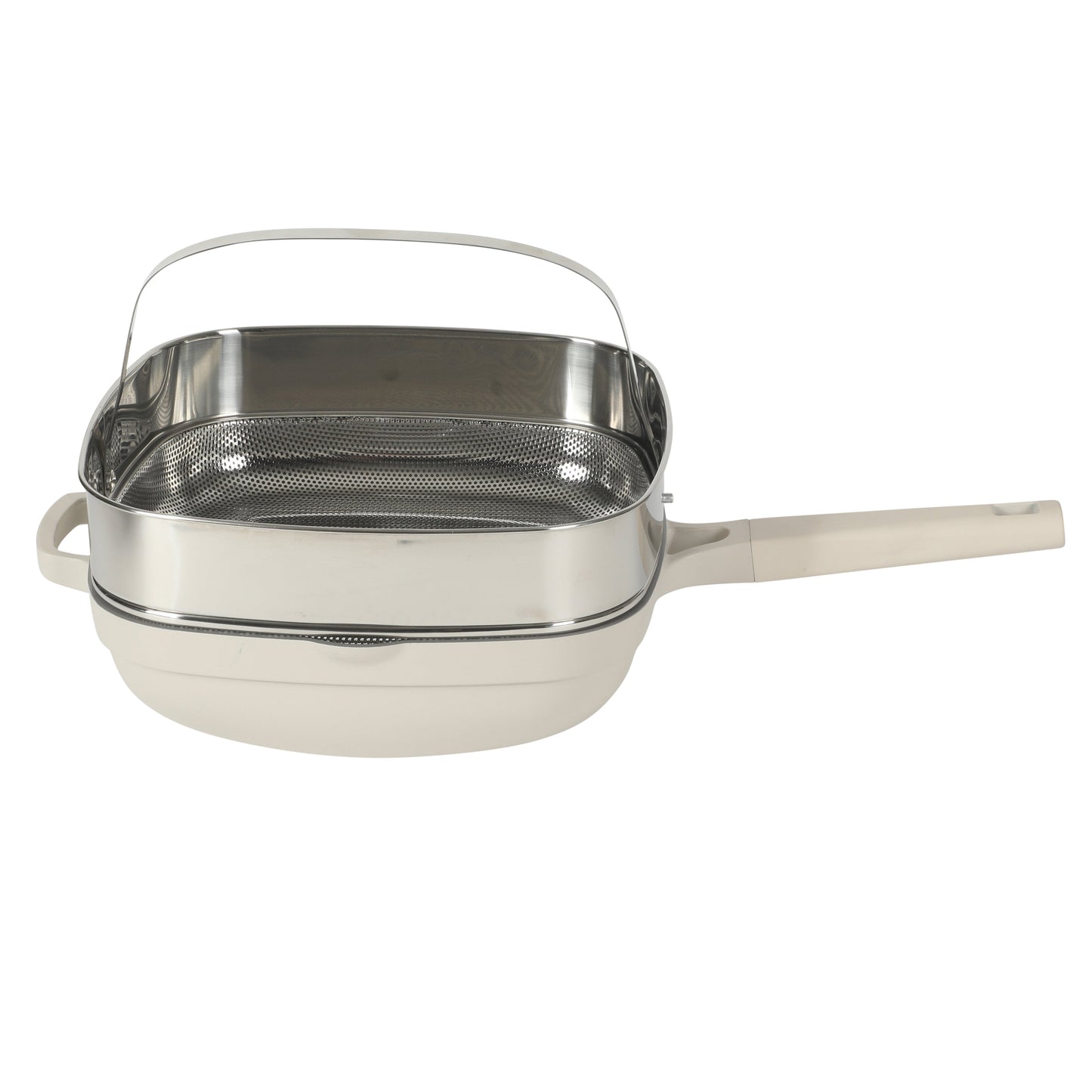 Crock Pot Northvale 5.3 Quart Ceramic Nonstick Sauté Pan with Steamer Basket & Lid, Cast Aluminum Pan with Induction Base and Soft-Touch Handle