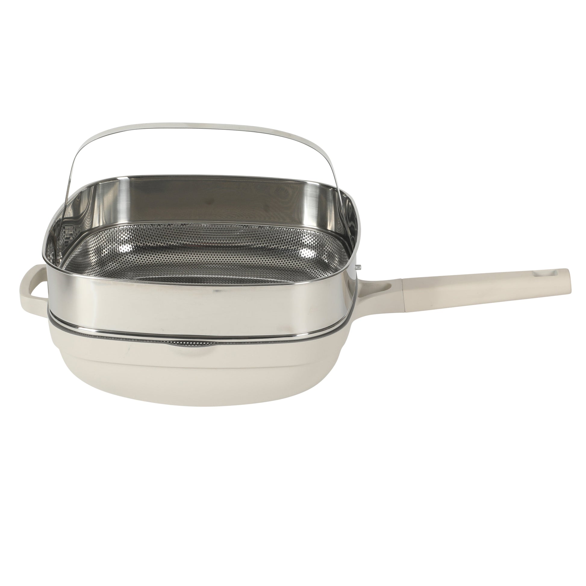 Crock Pot Northvale 5.3 Quart Ceramic Nonstick Sauté Pan with Steamer Basket & Lid, Cast Aluminum Pan with Induction Base and Soft-Touch Handle