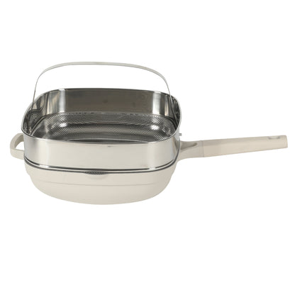 Crock Pot Northvale 5.3 Quart Ceramic Nonstick Sauté Pan with Steamer Basket & Lid, Cast Aluminum Pan with Induction Base and Soft-Touch Handle