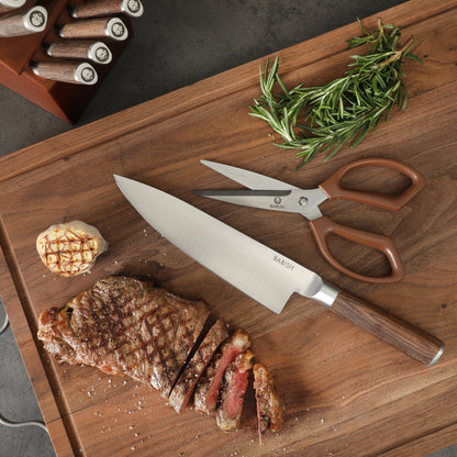 Babish High-Carbon 1.4116 German Steel 15 Piece Full Tang Forged Cutlery Kitchen Knife Block Set - Light/Dark Pakka Wood Handle