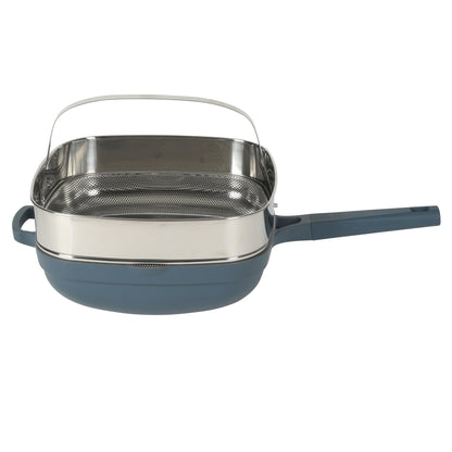 Crock Pot Northvale 5.3 Quart Ceramic Nonstick Sauté Pan with Steamer Basket & Lid, Cast Aluminum Pan with Induction Base and Soft-Touch Handle