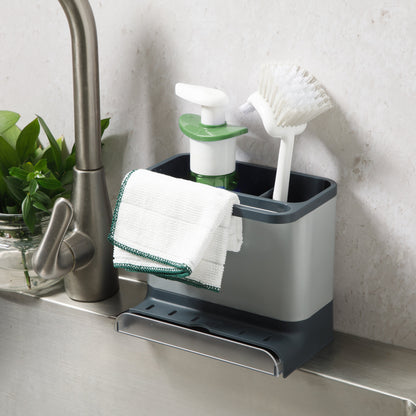 Gibson Home Ledgebrook Sink Caddy With Metal Panel, Metal Sponge Holder for Kitchen Sink, Countertop Organizer and Storage Essentials With Drain Board