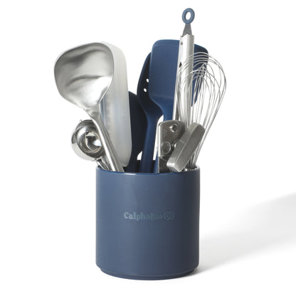 Calphalon Edge Kitchen Utensil and Gadget Set with Crock, 10-Piece Cooking Utensils, Navy, Stainless Steel and Silicone Tools and Gadget Set - Blue