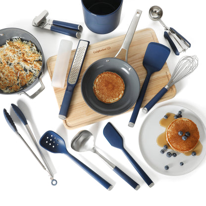 Calphalon Edge Kitchen Utensil and Gadget Set with Crock, 10-Piece Cooking Utensils, Navy, Stainless Steel and Silicone Tools and Gadget Set - Blue