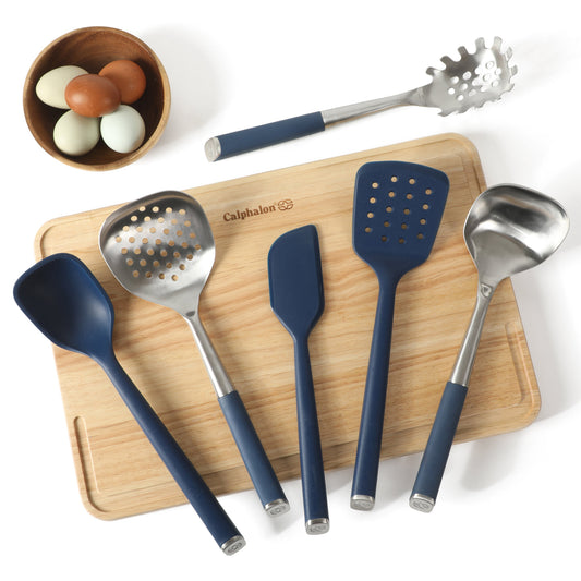 Calphalon Edge 6 Piece Stainless Steel Kitchen Tool & Gadget Set- Navy Blue