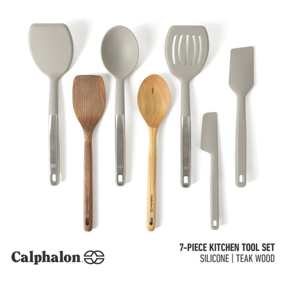 Calphalon Prime 7 Piece Sillicone and Teak Wood Kitchen Tool & Gadget Set