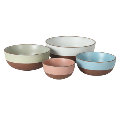 Gibson Elite William Crest 4 Piece Nesting Bowl Set, Round Stoneware Mixing Bowls, Reactive Glaze Finish, 5”, 6.25”, 7.5”, 9”, Prep & Serving Bowls, Microwave & Dishwasher Safe - Green