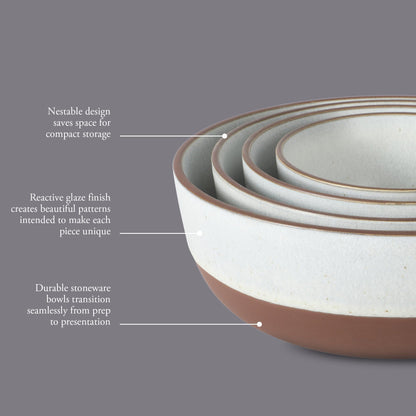 Gibson Elite William Crest 4 Piece Nesting Bowl Set, Round Stoneware Mixing Bowls, Reactive Glaze Finish, 5”, 6.25”, 7.5”, 9”, Prep & Serving Bowls, Microwave & Dishwasher Safe - Green