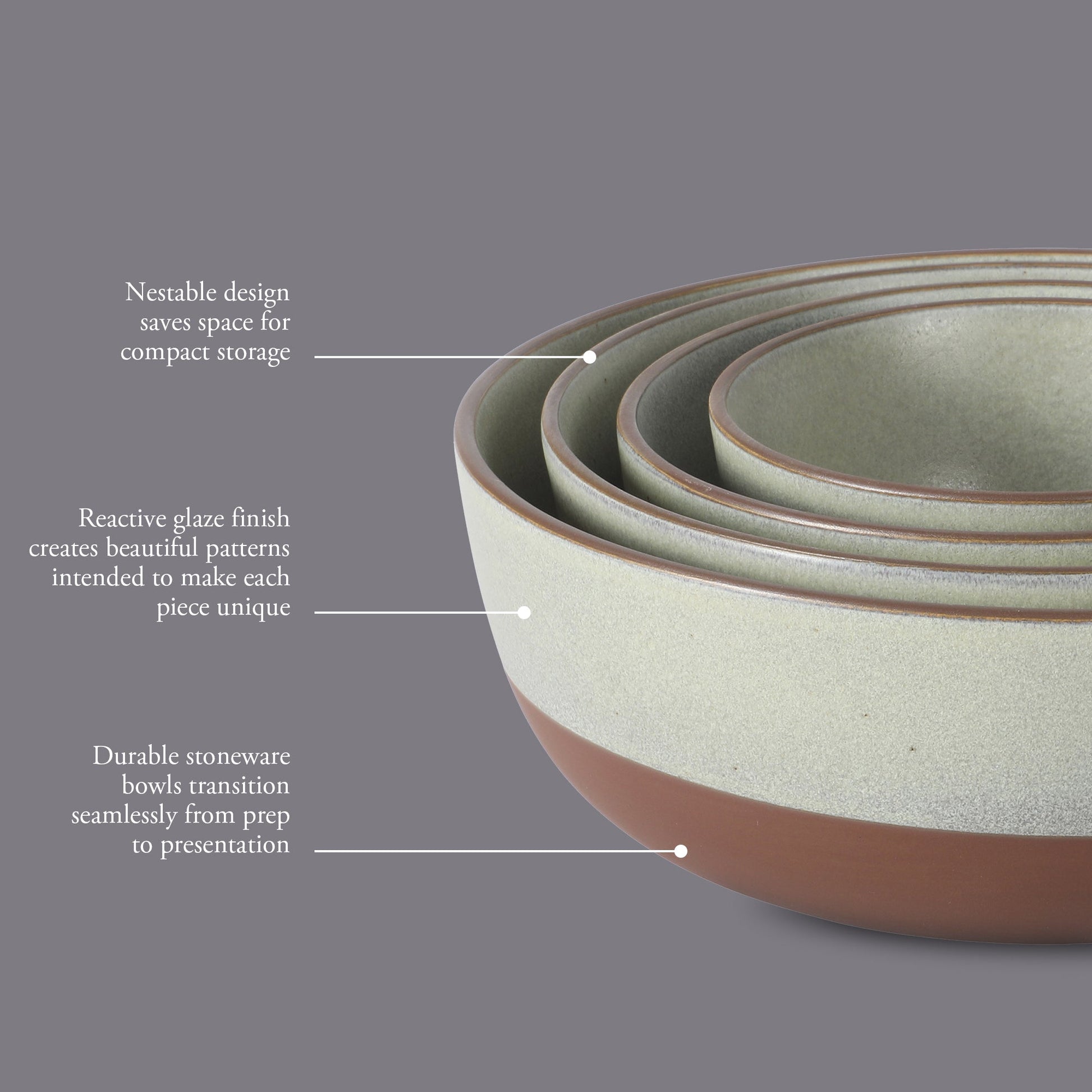Gibson Elite William Crest 4 Piece Nesting Bowl Set, Round Stoneware Mixing Bowls, Reactive Glaze Finish, 5”, 6.25”, 7.5”, 9”, Prep & Serving Bowls, Microwave & Dishwasher Safe - Green
