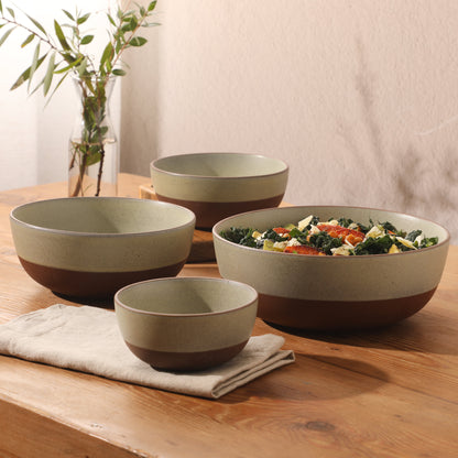 Gibson Elite William Crest 4 Piece Nesting Bowl Set, Round Stoneware Mixing Bowls, Reactive Glaze Finish, 5”, 6.25”, 7.5”, 9”, Prep & Serving Bowls, Microwave & Dishwasher Safe - Green