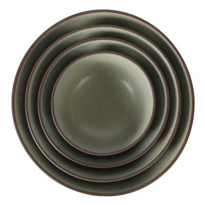 Gibson Elite William Crest 4 Piece Nesting Bowl Set, Round Stoneware Mixing Bowls, Reactive Glaze Finish, 5”, 6.25”, 7.5”, 9”, Prep & Serving Bowls, Microwave & Dishwasher Safe - Green