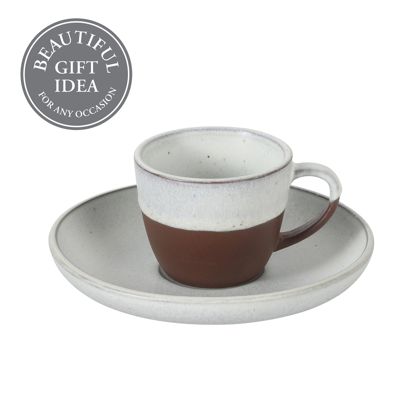 Gibson Elite William Crest 8 Piece Cup & Saucer Set, 4 Stoneware Cups & 4 Saucers, Reactive Glaze Finish, 3.5oz Espresso Cups, 5.5” Saucers, Round Coffee Set, Microwave & Dishwasher Safe