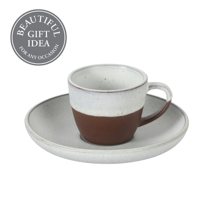 Gibson Elite William Crest 8 Piece Cup & Saucer Set, 4 Stoneware Cups & 4 Saucers, Reactive Glaze Finish, 3.5oz Espresso Cups, 5.5” Saucers, Round Coffee Set, Microwave & Dishwasher Safe