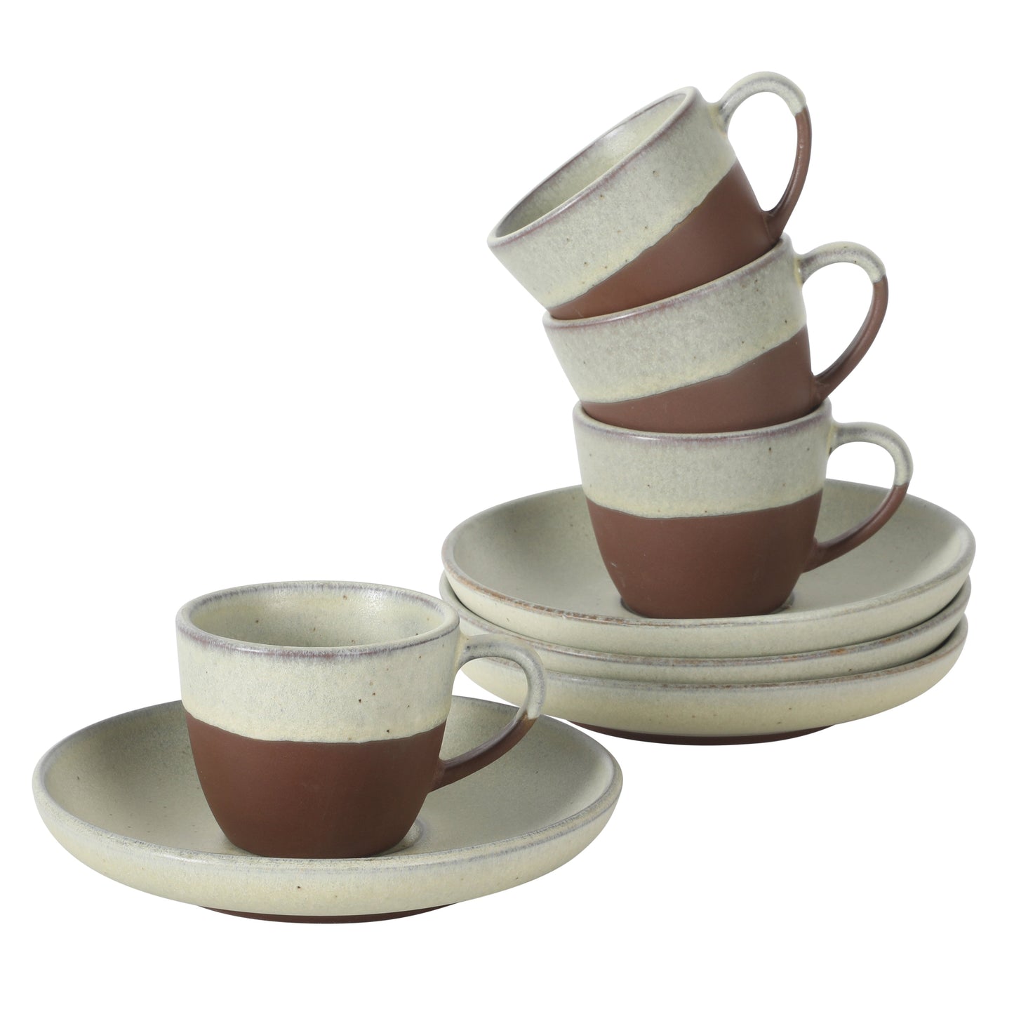 Gibson Elite William Crest 8 Piece Cup & Saucer Set, 4 Stoneware Cups & 4 Saucers, Reactive Glaze Finish, 3.5oz Espresso Cups, 5.5” Saucers, Round Coffee Set, Microwave & Dishwasher Safe