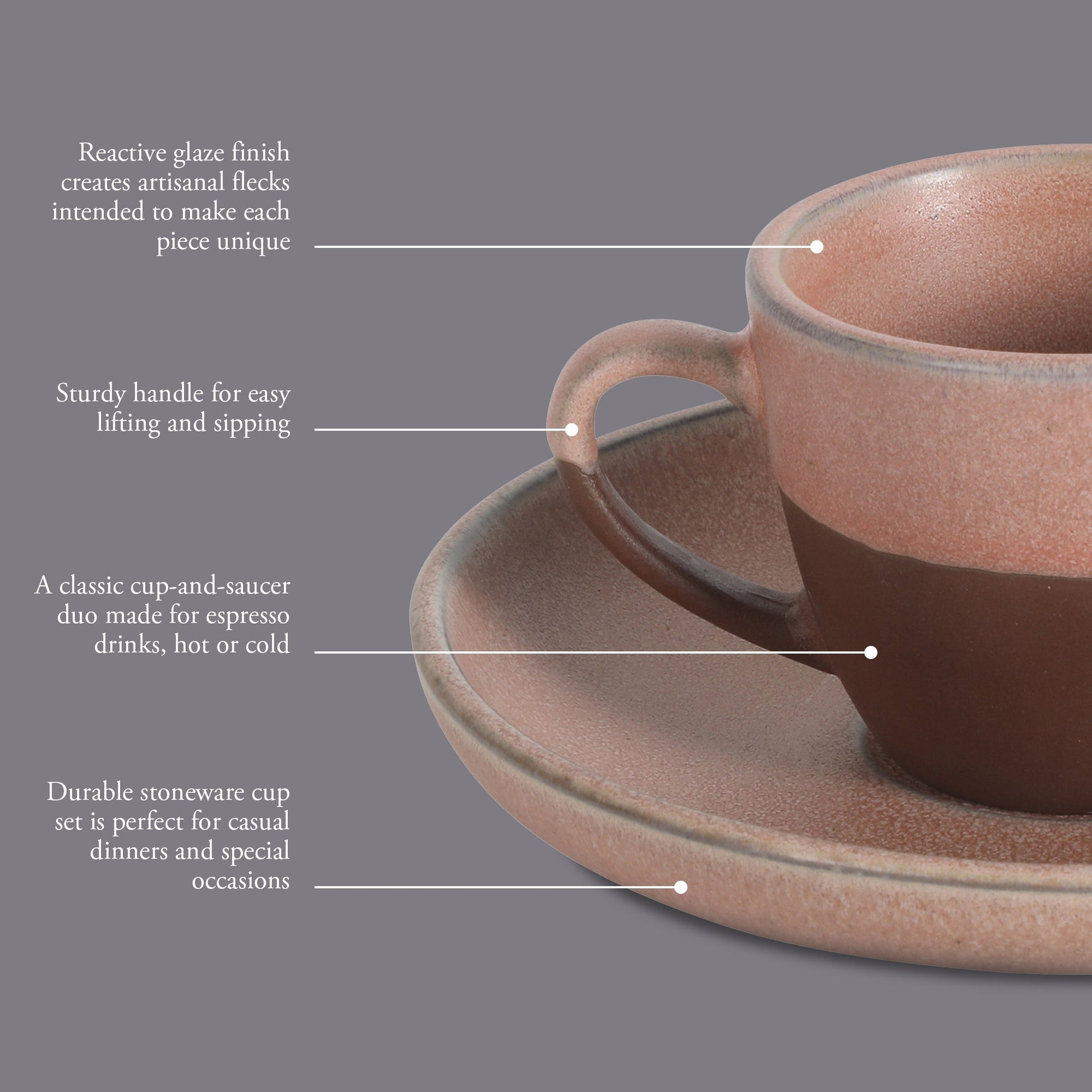 Gibson Elite William Crest 8 Piece Cup & Saucer Set, 4 Stoneware Cups & 4 Saucers, Reactive Glaze Finish, 3.5oz Espresso Cups, 5.5” Saucers, Round Coffee Set, Microwave & Dishwasher Safe