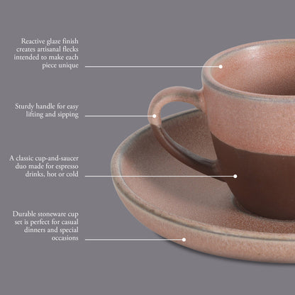 Gibson Elite William Crest 8 Piece Cup & Saucer Set, 4 Stoneware Cups & 4 Saucers, Reactive Glaze Finish, 3.5oz Espresso Cups, 5.5” Saucers, Round Coffee Set, Microwave & Dishwasher Safe