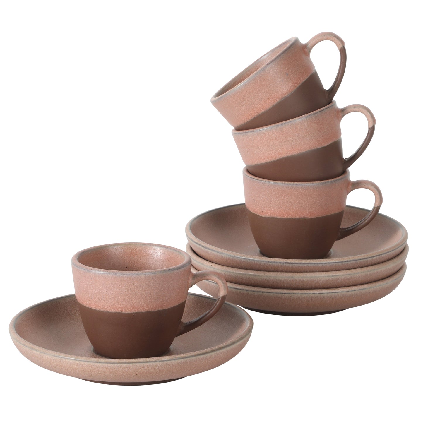 Gibson Elite William Crest 8 Piece Cup & Saucer Set, 4 Stoneware Cups & 4 Saucers, Reactive Glaze Finish, 3.5oz Espresso Cups, 5.5” Saucers, Round Coffee Set, Microwave & Dishwasher Safe