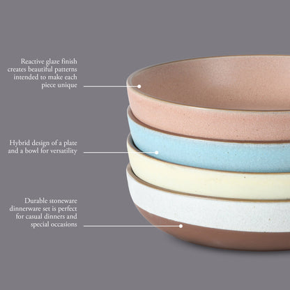 Gibson Elite William Crest 4 Piece Dinner Bowl Set, 8.5” Round Stoneware Bowls, Reactive Glaze Finish, Large Soup, Pasta & Salad Bowls, Microwave & Dishwasher Safe