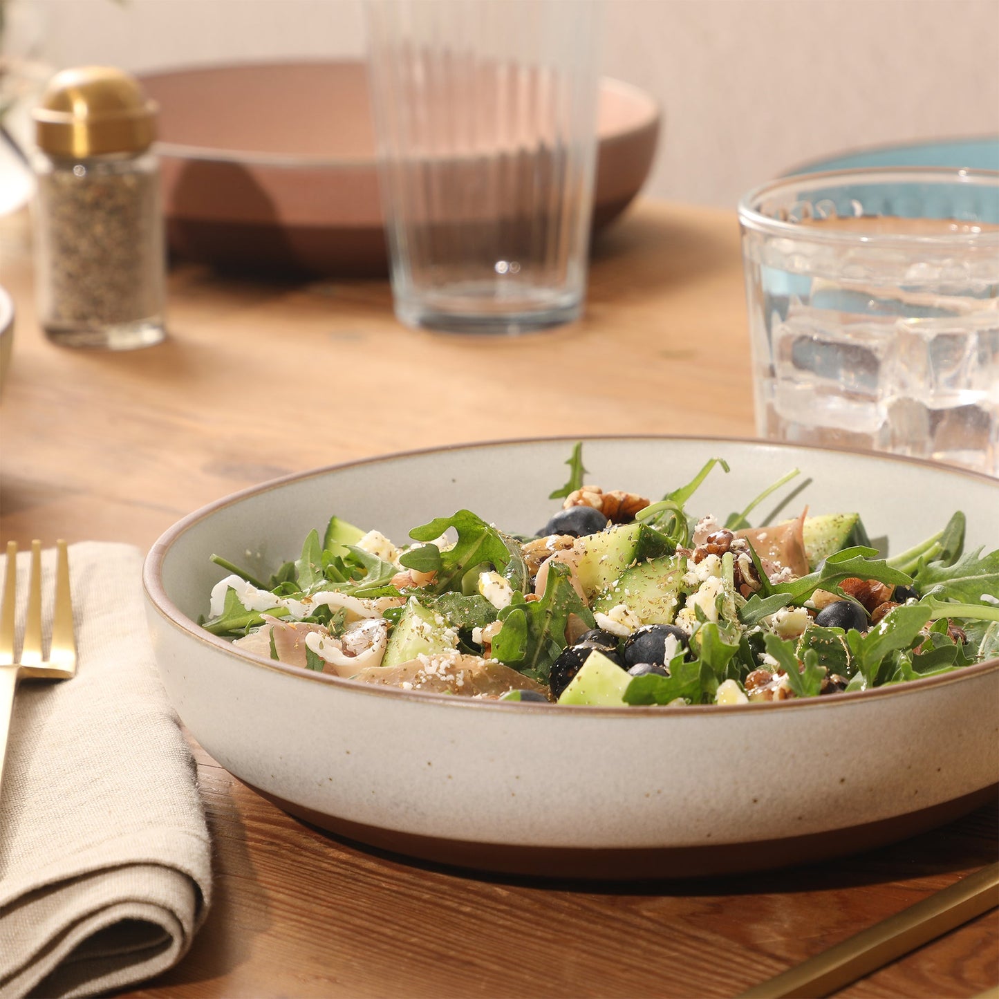 Gibson Elite William Crest 4 Piece Dinner Bowl Set, 8.5” Round Stoneware Bowls, Reactive Glaze Finish, Large Soup, Pasta & Salad Bowls, Microwave & Dishwasher Safe