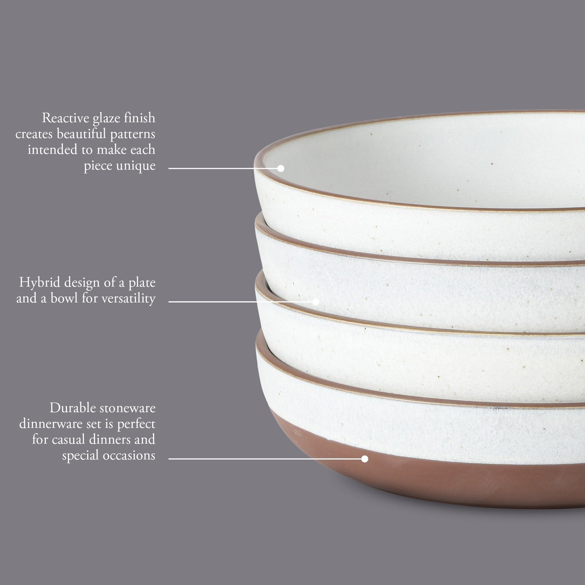 Gibson Elite William Crest 4 Piece Dinner Bowl Set, 8.5” Round Stoneware Bowls, Reactive Glaze Finish, Large Soup, Pasta & Salad Bowls, Microwave & Dishwasher Safe