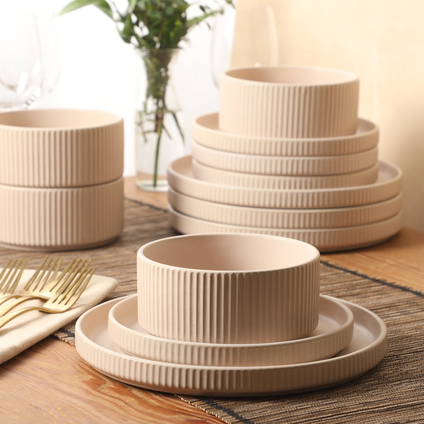 Gibson Elite Townscape Plates and Bowls 12 Piece Dinnerware Set, Service for 4