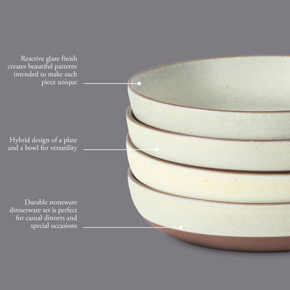 Gibson Elite William Crest 4 Piece Dinner Bowl Set, 8.5” Round Stoneware Bowls, Reactive Glaze Finish, Large Soup, Pasta & Salad Bowls, Microwave & Dishwasher Safe