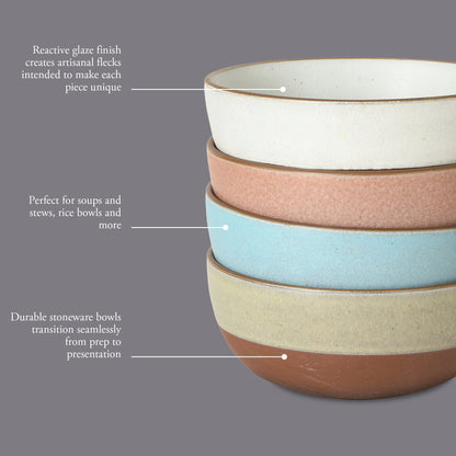 Gibson Elite William Crest 4 Piece Cereal Bowl Set, 6.25” Round Stoneware Bowls, Reactive Glaze Finish, Soup, Dessert & Snack Bowls, Microwave & Dishwasher Safe