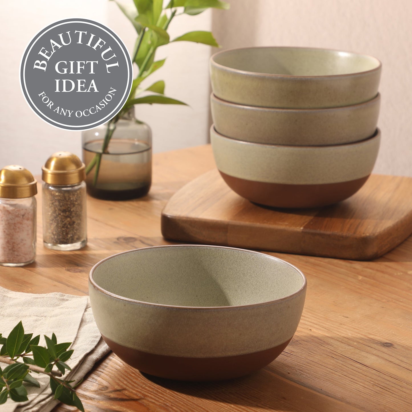 Gibson Elite William Crest 4 Piece Cereal Bowl Set, 6.25” Round Stoneware Bowls, Reactive Glaze Finish, Soup, Dessert & Snack Bowls, Microwave & Dishwasher Safe