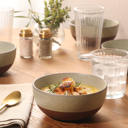 Gibson Elite William Crest 4 Piece Cereal Bowl Set, 6.25” Round Stoneware Bowls, Reactive Glaze Finish, Soup, Dessert & Snack Bowls, Microwave & Dishwasher Safe