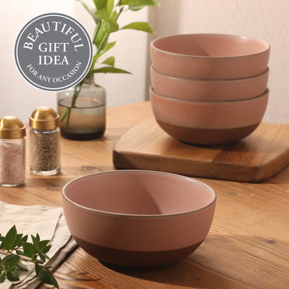 Gibson Elite William Crest 4 Piece Cereal Bowl Set, 6.25” Round Stoneware Bowls, Reactive Glaze Finish, Soup, Dessert & Snack Bowls, Microwave & Dishwasher Safe