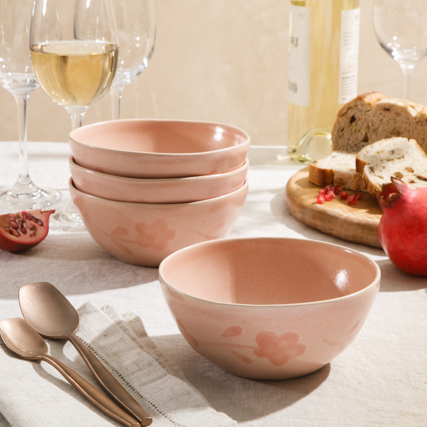 Bloomhouse - 2 Time Oprah's Favorite Things - Made in Portugal Hand Painted 6.4 Inch Cereal Bowls Set of 4 - Porto Petals Floral Soup Bowl Set - Blush Pink