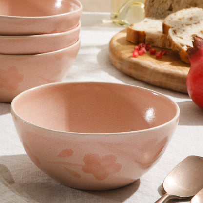 Bloomhouse - 2 Time Oprah's Favorite Things - Made in Portugal Hand Painted 6.4 Inch Cereal Bowls Set of 4 - Porto Petals Floral Soup Bowl Set - Blush Pink