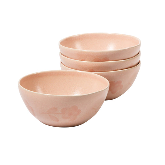 Bloomhouse - 2 Time Oprah's Favorite Things - Made in Portugal Hand Painted 6.4 Inch Cereal Bowls Set of 4 - Porto Petals Floral Soup Bowl Set - Blush Pink